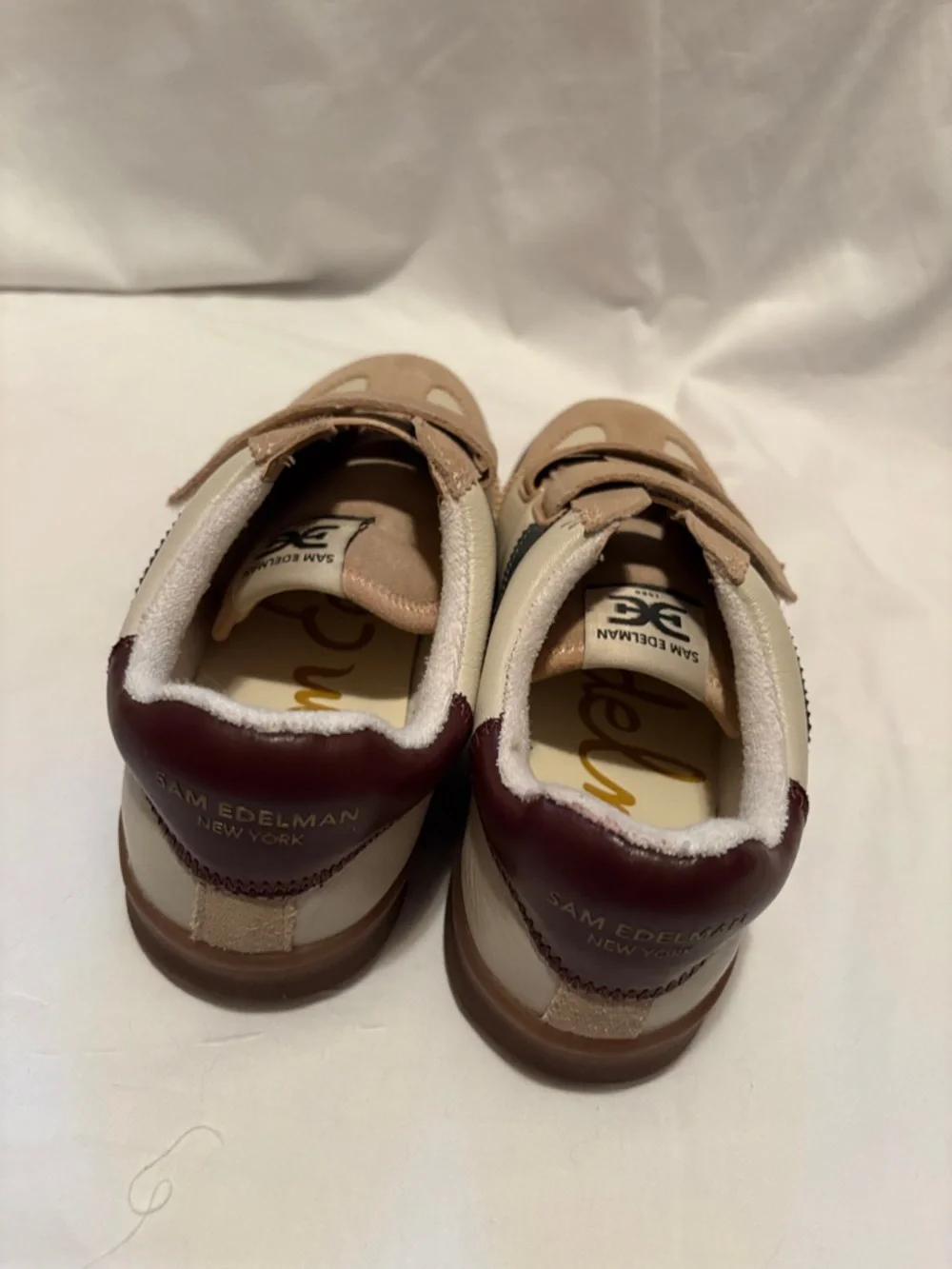 Sam Edelman Talia Velcro Sneakers SZ 8M Brown/Cream with Dark Green Accent